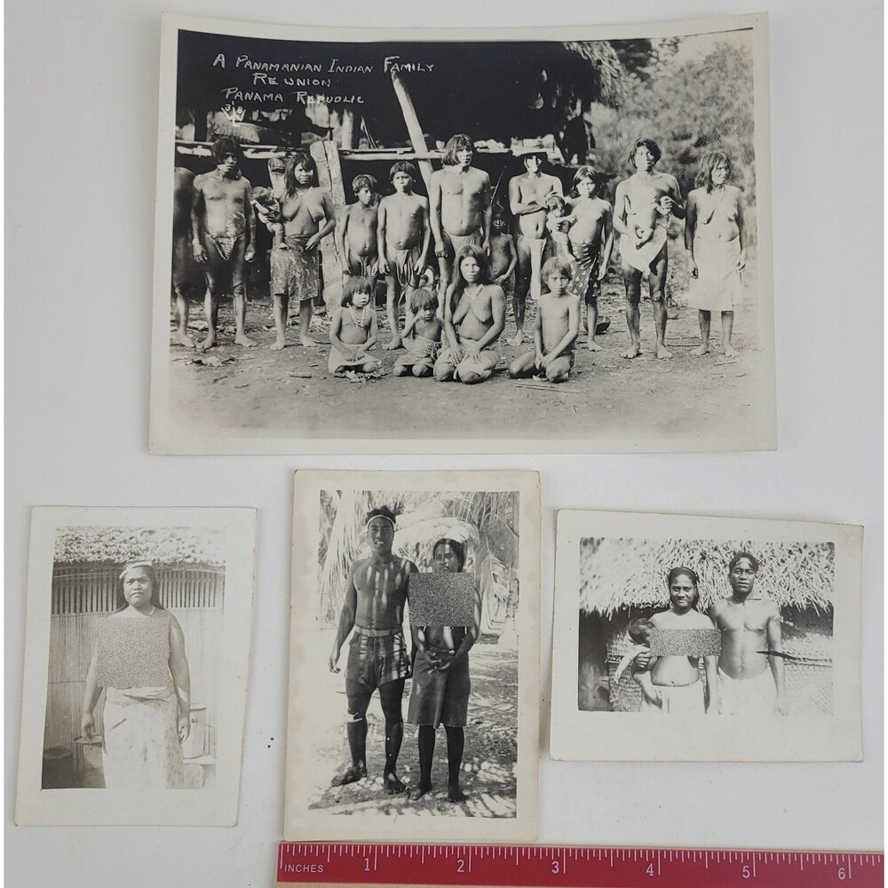 Lot Of 4 Antique Photographs of a Panamanian Indian Tribe